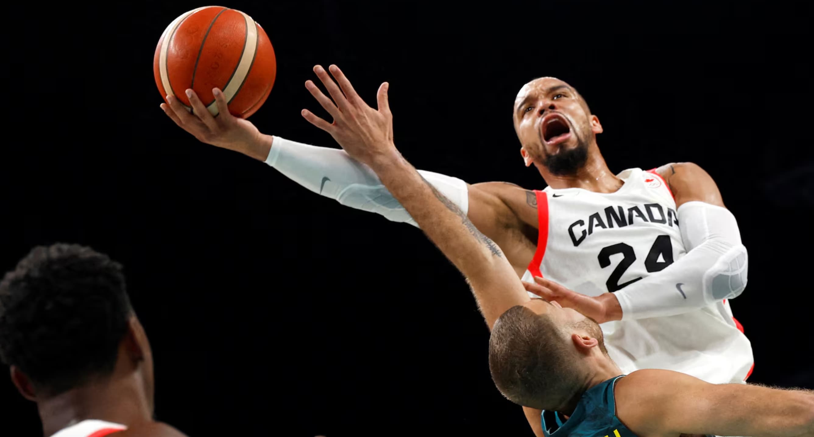 Canadian basketball player Dillon Brook takes no prisoners during a match agains Australia. 